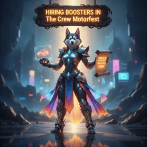 A fantasy game-inspired artwork featuring an anthropomorphic husky character in a themed outfit, representing progression and objectives in The Crew Motorfest.