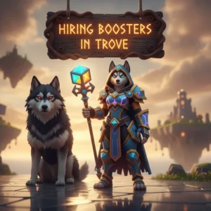 A fantasy game-inspired artwork featuring an anthropomorphic husky character in an enchanted environment.