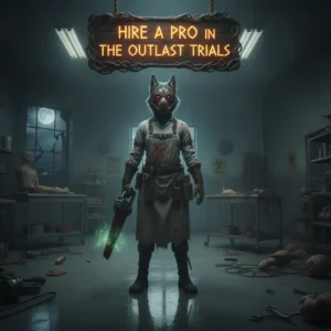 A fantasy game-inspired image featuring an anthropomorphic Husky character in a stylized, dark environment, representing objectives related to 'Hourly Driving' in The Outlast Trials.