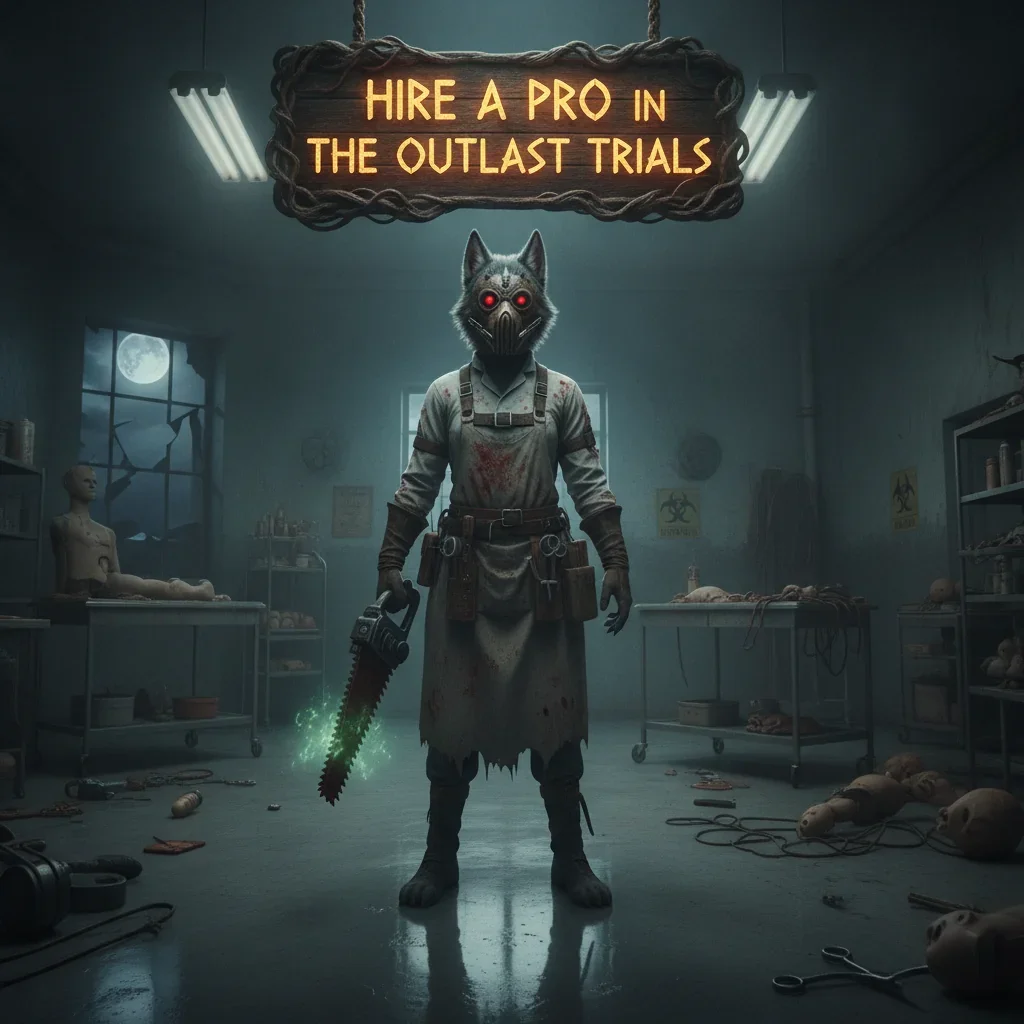 A fantasy game-inspired image featuring an anthropomorphic Husky character in a stylized, dark environment, representing objectives related to 'Hourly Driving' in The Outlast Trials.