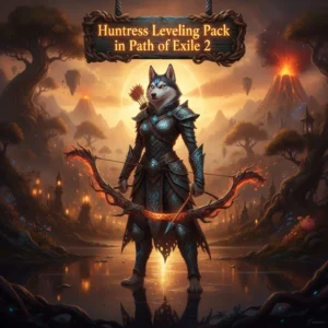 Fantasy artwork of an anthropomorphic Husky character in rugged armor, inspired by Huntress character leveling and progression content in Path of Exile 2.