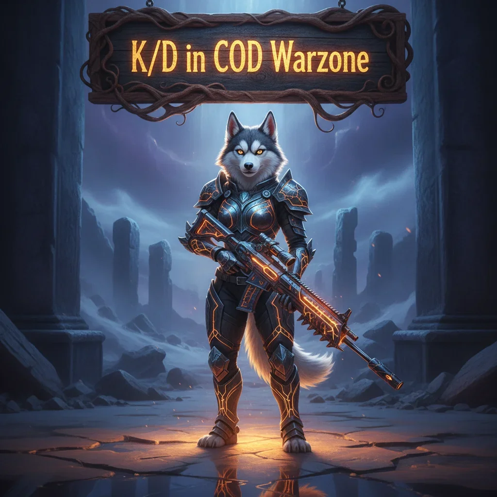 An anthropomorphic husky character wearing fantasy armor, poised in a mystical arena. This artwork is inspired by combat performance enhancement objectives and victory ratio improvement.