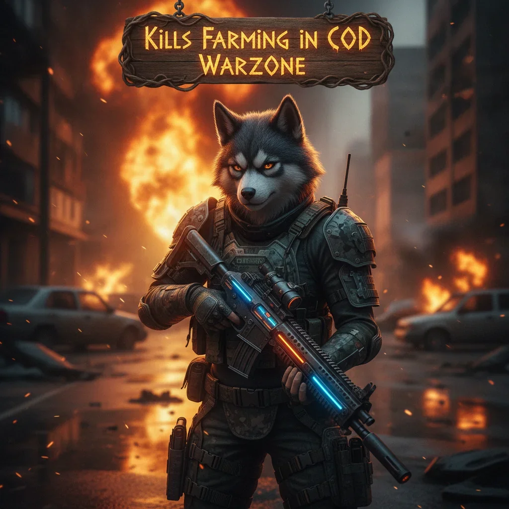 Anthropomorphic husky character in fantasy armor, representing game content related to achieving high elimination counts and combat objectives.