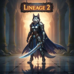 An anthropomorphic Husky character in fantasy armor and a regal cape, amidst a mystical, game-inspired environment.