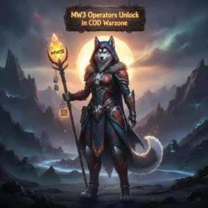An anthropomorphic Husky warrior in ornate fantasy armor, set in a mystical game world, representing content related to operator unlocks and character progression boosts.