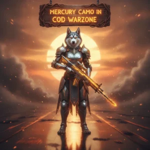Fantasy artwork featuring an anthropomorphic husky in a magical setting, representing the acquisition of unique Mercury Camo themed cosmetic rewards or special gear appearances.