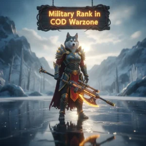 Fantasy artwork featuring an anthropomorphic Husky in ornate military-inspired armor, representing rank progression in a war-themed game.