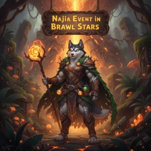 Fantasy artwork featuring an anthropomorphic husky character in fantasy attire, embodying the Najia Event's content and objectives within a magical realm.
