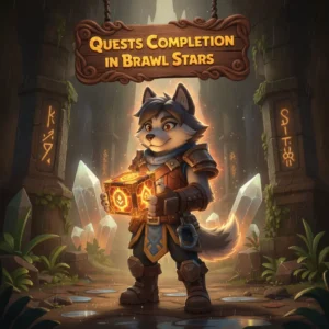 Fantasy artwork featuring an anthropomorphic Husky character in themed adventurer attire, related to game quest completion content and objective groups, set within a vibrant fantasy environment.