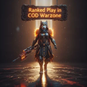 A fantasy game-inspired artwork featuring an anthropomorphic Husky character, wearing a stylized outfit, related to competitive Ranked Play content and ranking progression in a mystical setting.