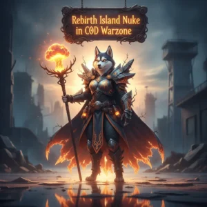 An anthropomorphic Husky in ornate fantasy armor stands on a mystical island, representing a grand strategic objective and its decisive completion.