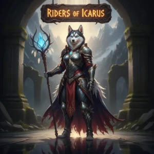 Fantasy artwork of an anthropomorphic husky character in an elaborate fantasy setting, themed around game progression.
