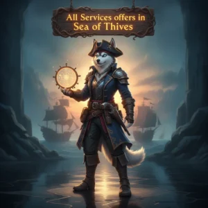 Fantasy game-inspired artwork featuring an anthropomorphic Husky in pirate attire, related to Sea of Thieves objectives.