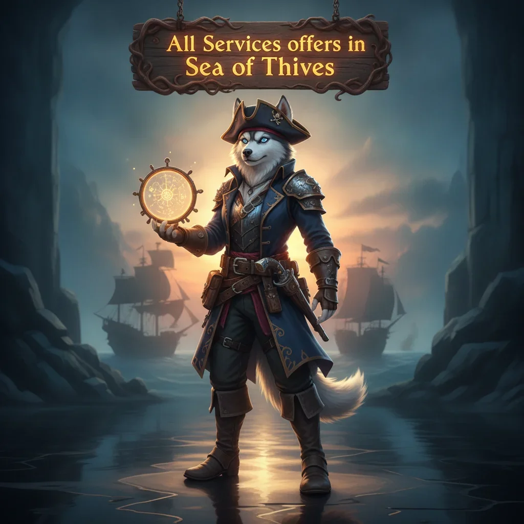 Fantasy game-inspired artwork featuring an anthropomorphic Husky in pirate attire, related to Sea of Thieves objectives.