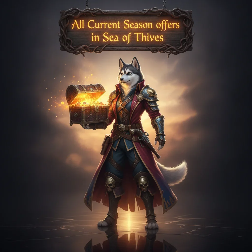 Artwork featuring an anthropomorphic husky character in a pirate-themed outfit, inspired by Sea of Thieves seasonal content.