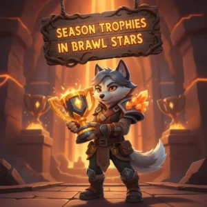 Fantasy artwork of an anthropomorphic Husky character representing seasonal trophy accumulation objectives and related progression content in a vibrant game-inspired setting.