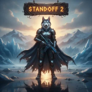 Fantasy game-inspired artwork featuring an anthropomorphic husky character in an epic, action-oriented pose.