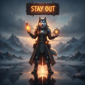 An anthropomorphic Husky character in a fantasy setting, representing content related to Stay Out boosting services and objectives.