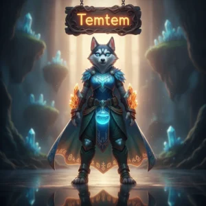 Anthropomorphic Husky in fantasy attire, surrounded by the magical creatures of the Airborne Archipelago.