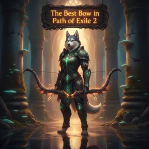 Fantasy artwork featuring an anthropomorphic Husky in detailed fantasy armor, representing bow character development and build optimization for Path of Exile 2 content.