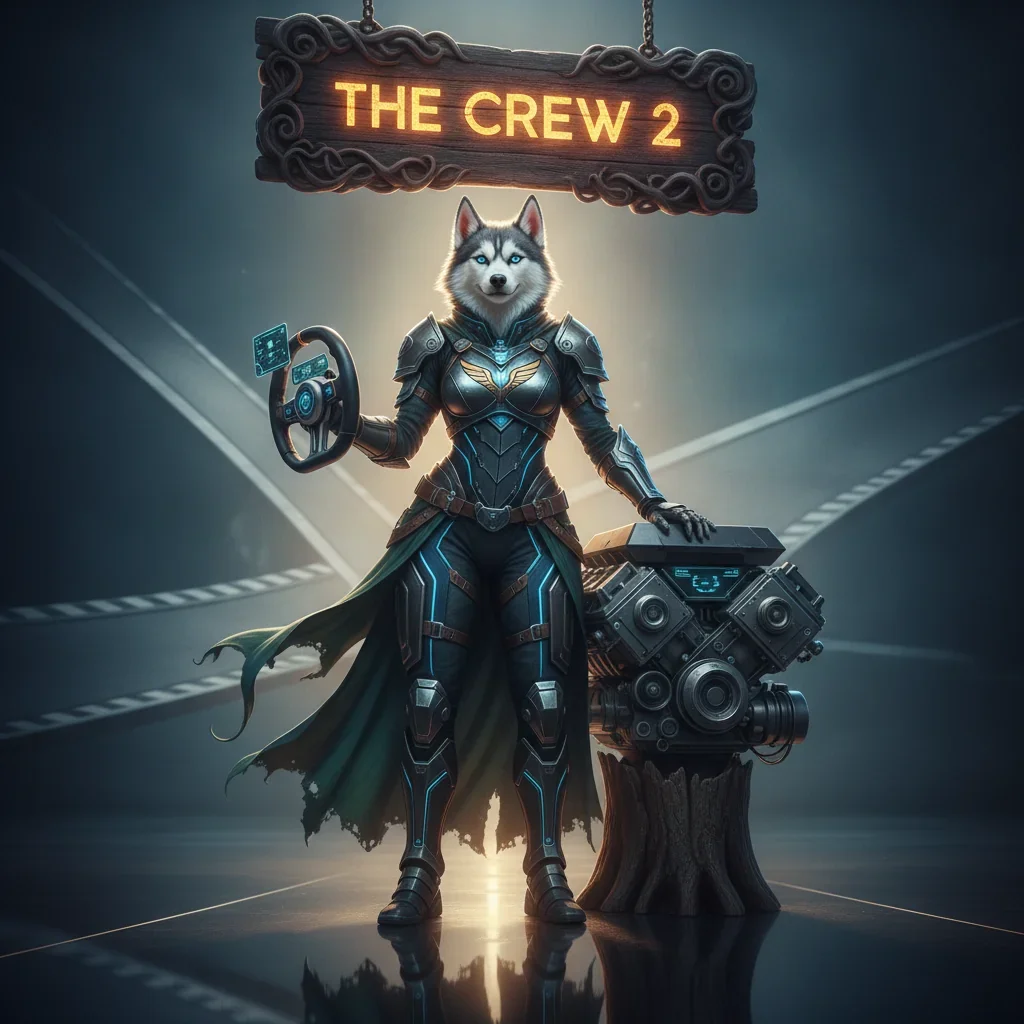 Fantasy game-inspired artwork featuring an anthropomorphic husky character related to The Crew 2 game content and objectives.