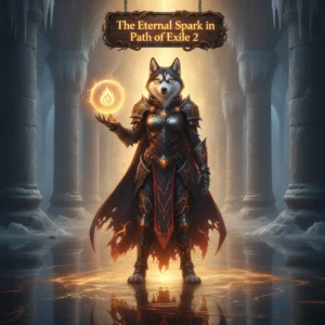 Fantasy artwork depicting an anthropomorphic Husky character in mystical attire, themed around the Eternal Spark Boost content and power enhancement in Path of Exile 2.