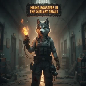 A fantasy game-inspired artwork featuring an anthropomorphic husky character in a themed outfit, related to the Outlast Trials Booster job application.