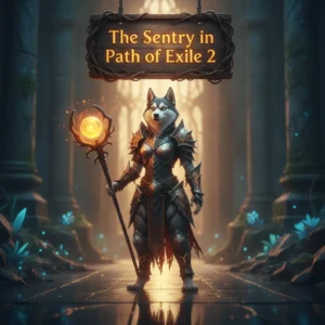 Fantasy artwork featuring an anthropomorphic husky character in an armored outfit, representing Sentry Boost content and objectives in Path of Exile 2.