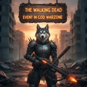 Fantasy artwork of an anthropomorphic husky in a rugged, themed outfit, representing Call of Duty Warzone's Undead event content and challenges.
