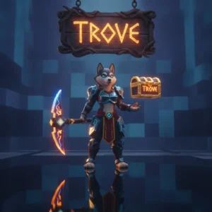 Fantasy artwork featuring an anthropomorphic Husky character, themed around Trove game content.