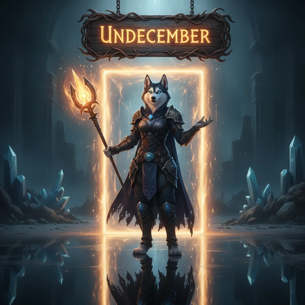 Fantasy game-inspired artwork featuring an anthropomorphic husky character in an enchanted environment, related to Undecember game content.