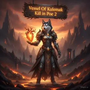 A majestic anthropomorphic husky character in an epic fantasy setting, representing the challenging Vessel of Kulemak boss encounter content in Path of Exile 2.