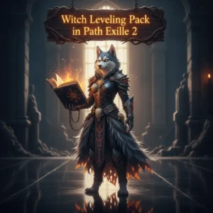 An anthropomorphic husky character in dark, arcane robes, posed in a mystical fantasy environment, representing Witch character progression content in Path of Exile 2.