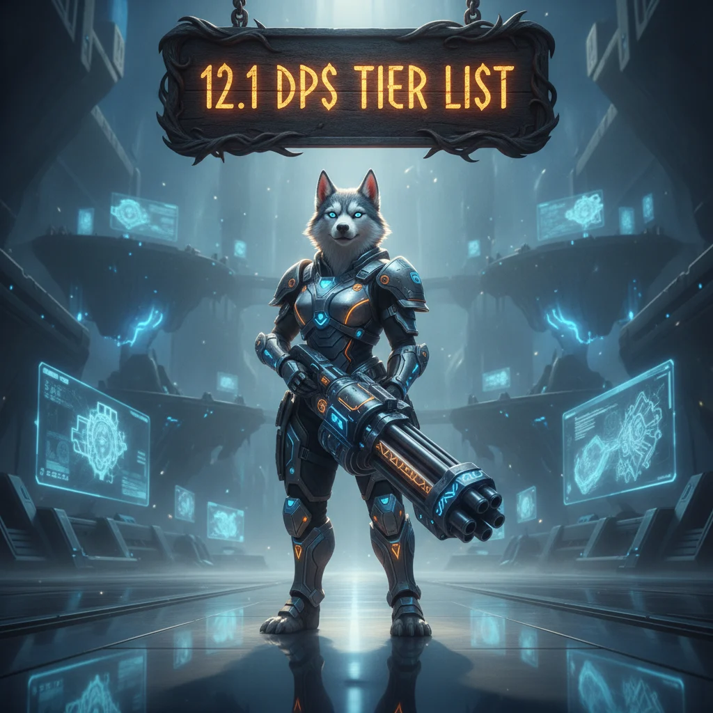 Promotional image for the 12.1 DPS Tier List in M+ Meta, highlighting the DPS ranking guide for Mythic+ performance.