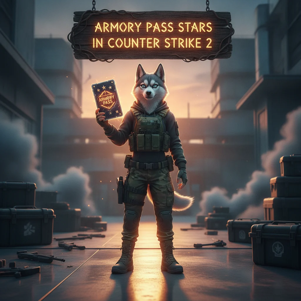 Promotional image for Armory Pass Stars Boost in Counter Strike 2, showing the product name and service offer.