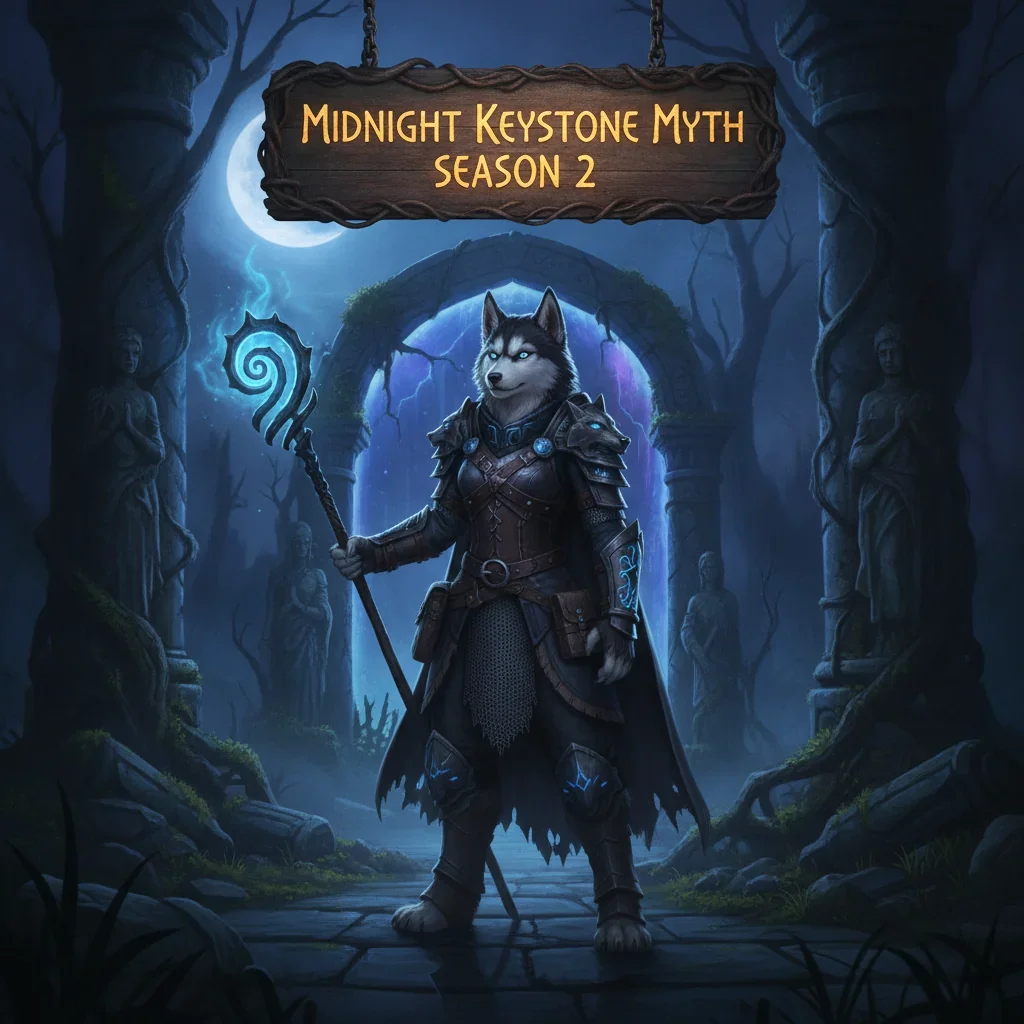 An anthropomorphic Husky character in fantasy attire, inspired by game content and seasonal objectives.