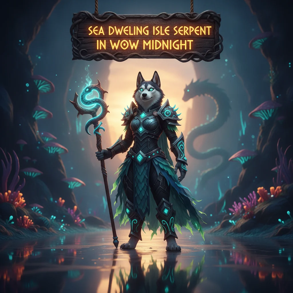 Promotional artwork depicting a colossal sea serpent emerging from dark ocean waters, coiled around a mysterious, ancient island. A heroic figure stands on the isle's peak under a twilight sky, signifying a powerful boost in a fantasy realm.