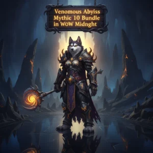 A hero in glowing dark fantasy armor confronts a serpentine abyss creature amidst poisonous mist, illustrating power and success in a high-tier game challenge from a bundled boost.