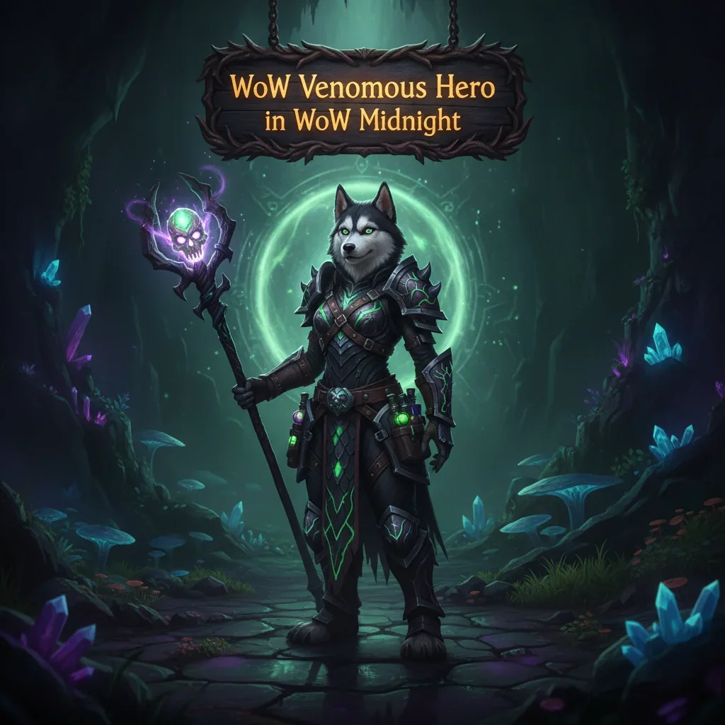Artwork inspired by fantasy hero development and venomous combat skills within a mystical midnight game environment.