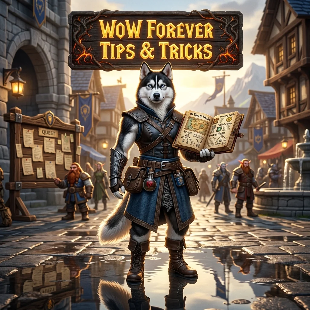 Square promotional image for 10 Tips and Tricks in WoW Forever, highlighting the product title and its tips and tricks focus.