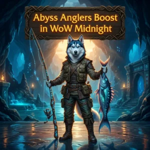 Promotional image for the Abyss Anglers Boost service in the WoW Midnight game