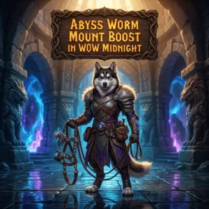 Promotional image for the Abyss Worm Mount Boost service in WoW Midnight.