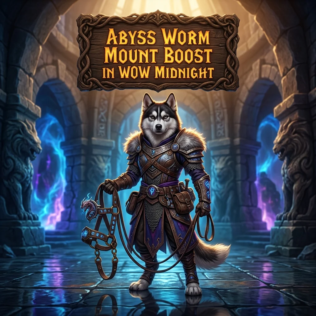 Promotional image for the Abyss Worm Mount Boost service in WoW Midnight.