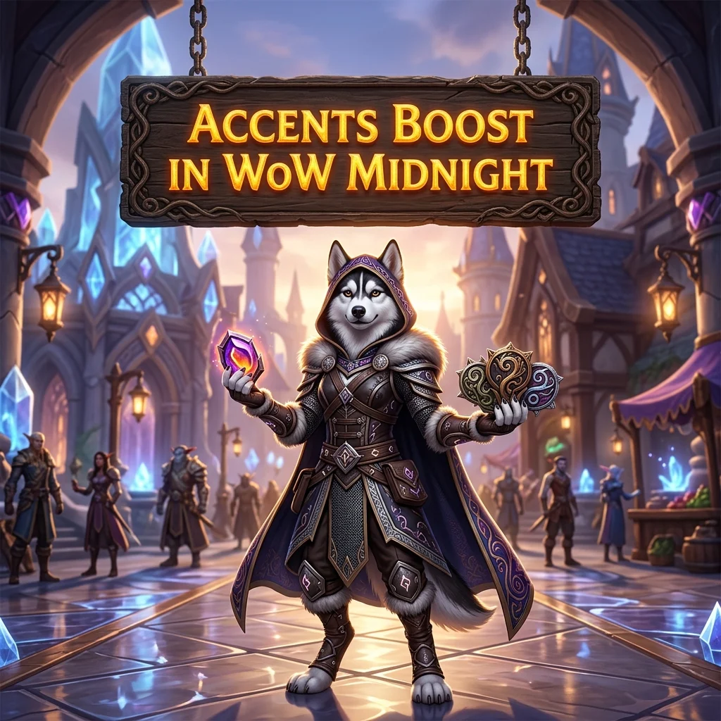 Promotional image representing the Accents Boost in WoW Midnight service.