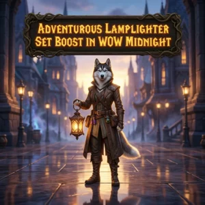 Promotional image for the Adventurous Lamplighter Set Boost service in WoW Midnight