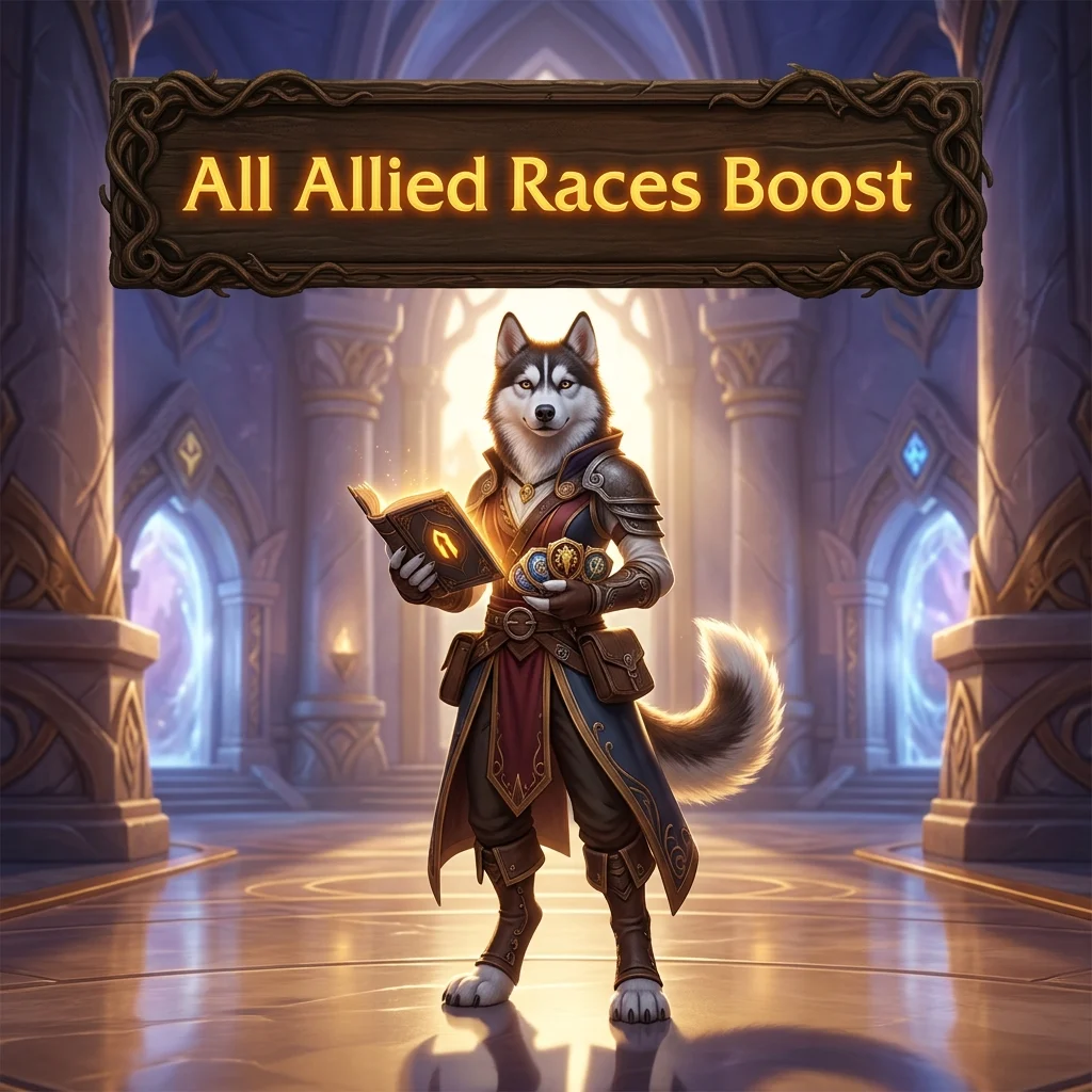 Promotional image for the All Allied Races Boost service and its complete allied races boost offering.