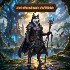 Promotional image for the Alunira Mount Boost service in World of Warcraft: Midnight.