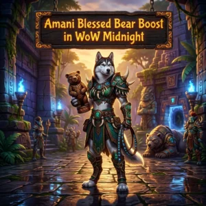 Promotional image for the Amani Blessed Bear Boost service in WoW Midnight