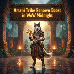 Promotional image for Amani Tribe Renown Boost in WoW Midnight, highlighting the service for Amani Tribe renown.
