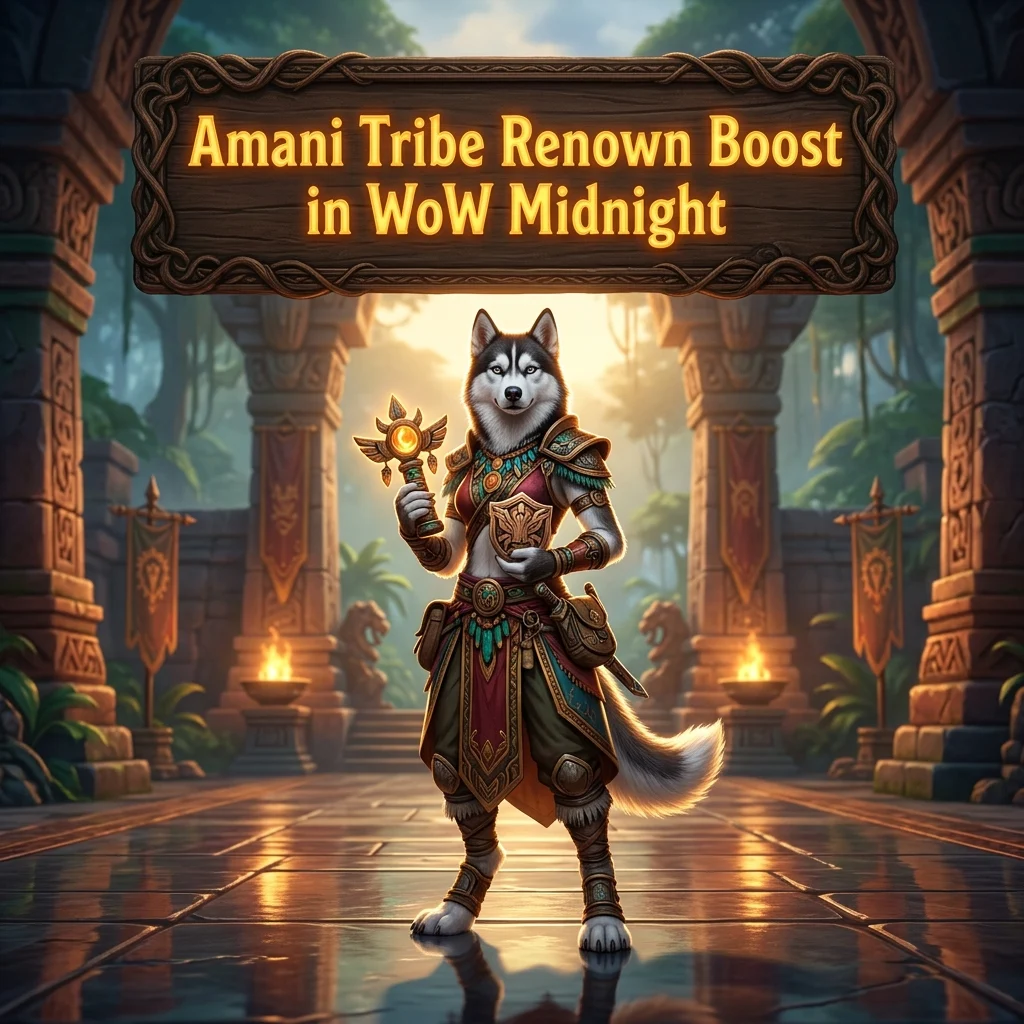 Promotional image for Amani Tribe Renown Boost in WoW Midnight, highlighting the service for Amani Tribe renown.